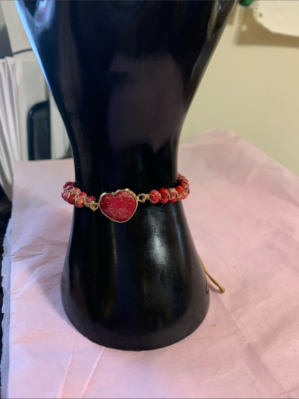 Heart Charm Red Beaded Bracelet